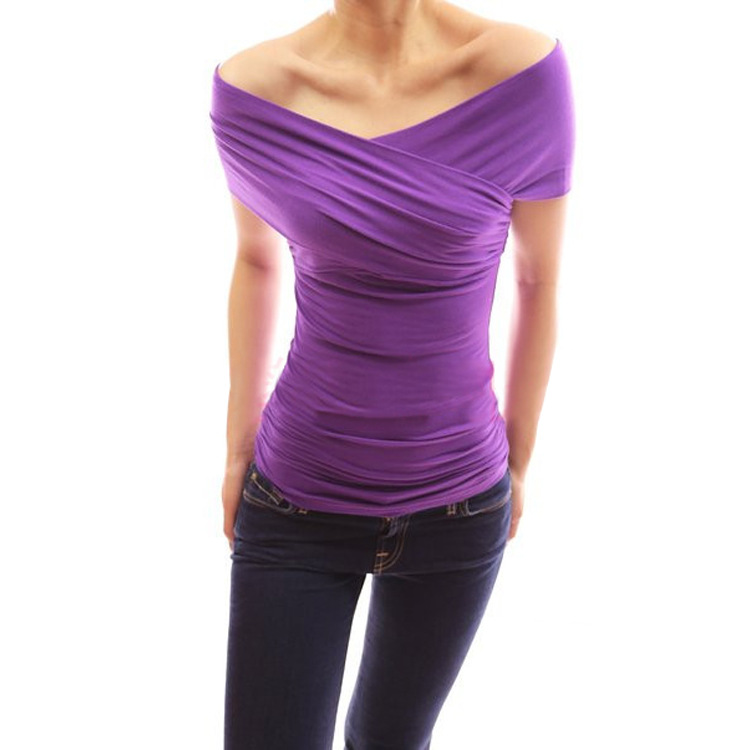 

Women Casual Slash Neck Cotton Short Sleeve Blouse T Shirt, Khaki