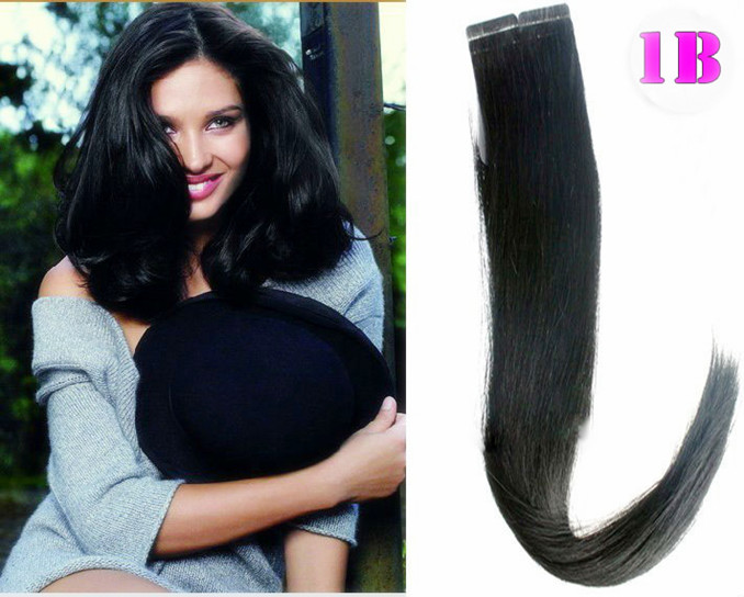 

Wholesale - 14" - 24" 100% Human PU EMY Tape Skin Hair Extensions 2.5g/pcs 40pcs&100g/set #1b natural black DHL FREE, Natural color