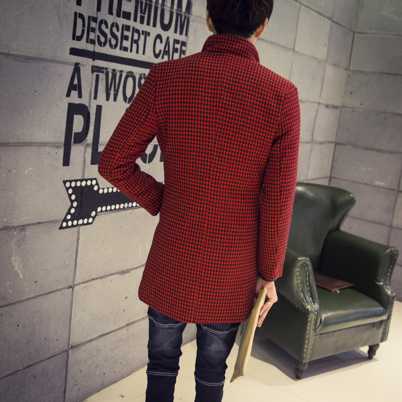 Fall-Winter Fashion Warm Houndstooth trench Men's Woolen Coats Middle-Long Jackets Coats Mens Outdoor Overcoat turn-down collar WCT5