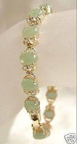 

Wholesale cheap 7.5'' Beautiful llight green jade gold plated BRACELET, Black