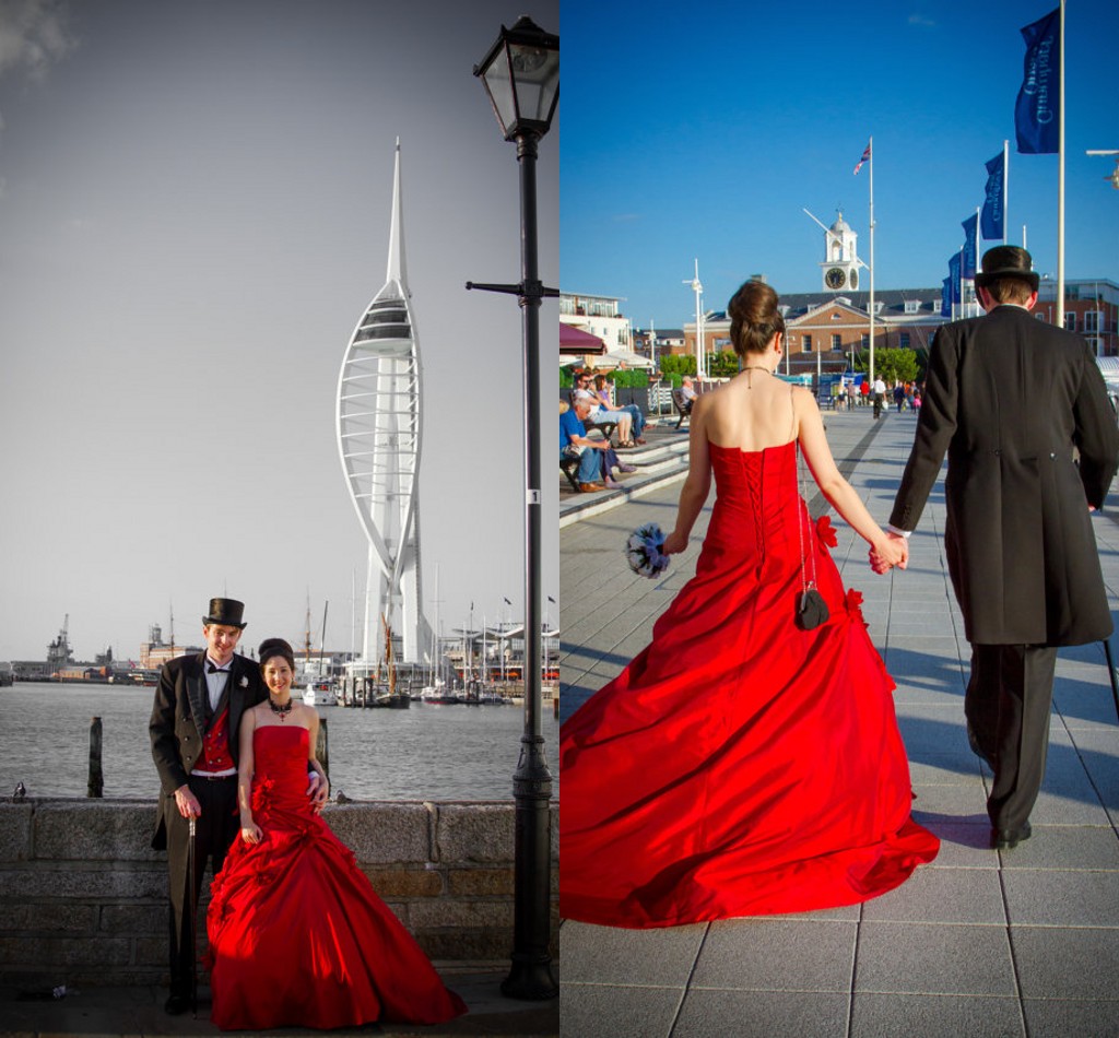 

Exquisite Red Gothic Wedding Dresses Strapless Hand Made Flower Ruched Lace Up A Line Sweep Train Taffeta Vintage Bridal Gown, Champagne