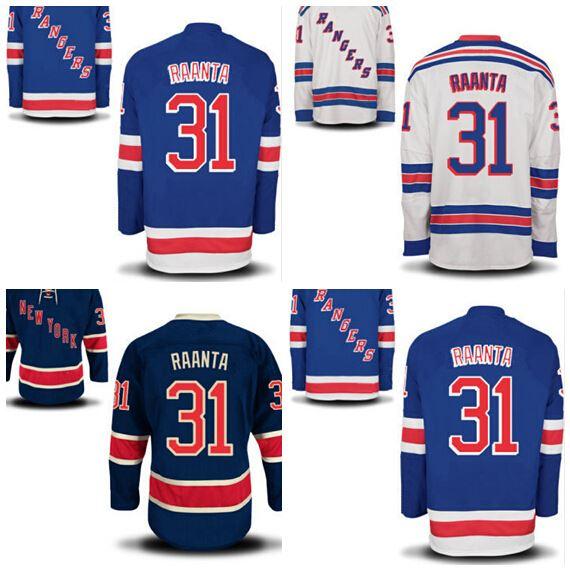 2016 New York Rangers Men 's 31 Antti Raanta Navy Blue Blanc Troisième Maillot de hockey sur glace Raanta