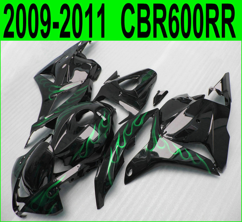 

Injection molding fairing kit for Honda CBR600RR 2009 2010 2011 green flames in black aftermarket CBR 600RR 09 10 11 fairings set YR32, Same as the picture shows
