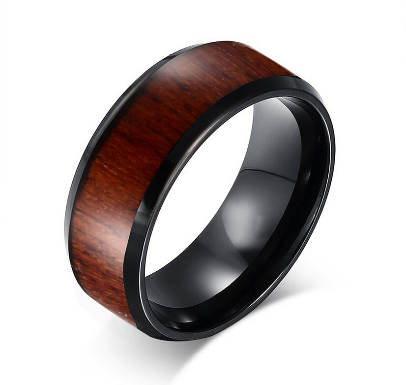 

8mm Fashion Mens Tungsten Carbide Wedding Rings with Wood Inlay Engagement Rings Free Engraving
