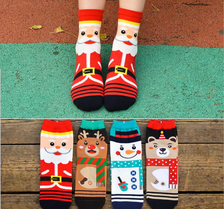 

Women girl Christmas Snowman Socks Cartoon Santa Claus socks cotton printed hosiery lady fashion Christmas Squirrel teddy bear gift, Red(claus)