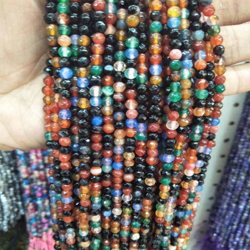 

4mm Round Natural Stone Beads Faceted Agate Stone Loose Beads For Fashion Jewelry Diy Bracelet Making Accessories Strand 15''