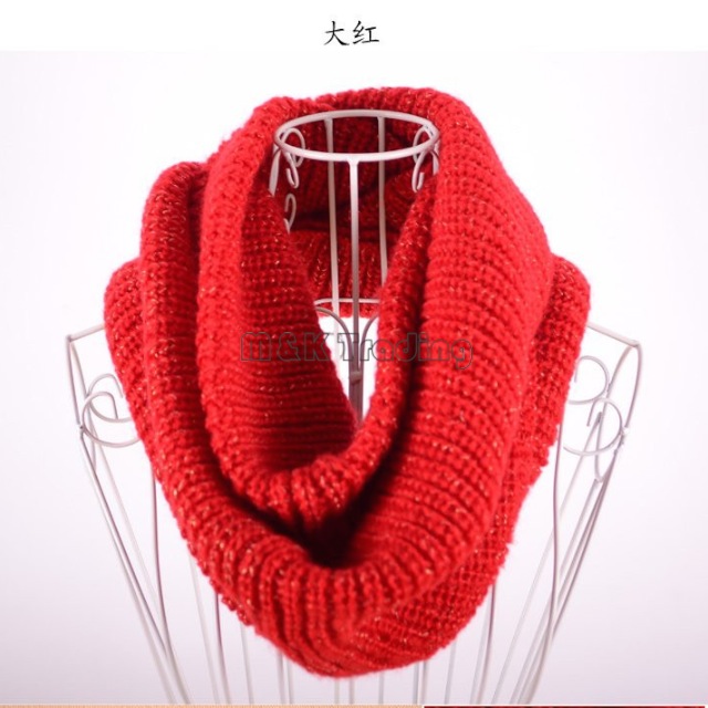 

6 Colors knitted Scarfs Mens And Women Infinity Scarves Gold Thread Winter Neck Ring Neckerchief 2 Circle 10pcs Free Shipment