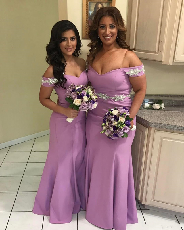 

Cheap Mermaid Country Bridesmaids Dresses Off The Shoulder Beaded Wedding Guest Dress Floor Length Long Maid Of Honor Gowns