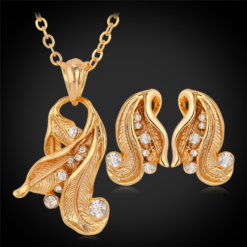 18K Real Gold Plated Pendant Earrings Choker Jewelry Sets In Rhinestone CZ,New Vintage Style Design Jewellery Women YS3036-image-171993624