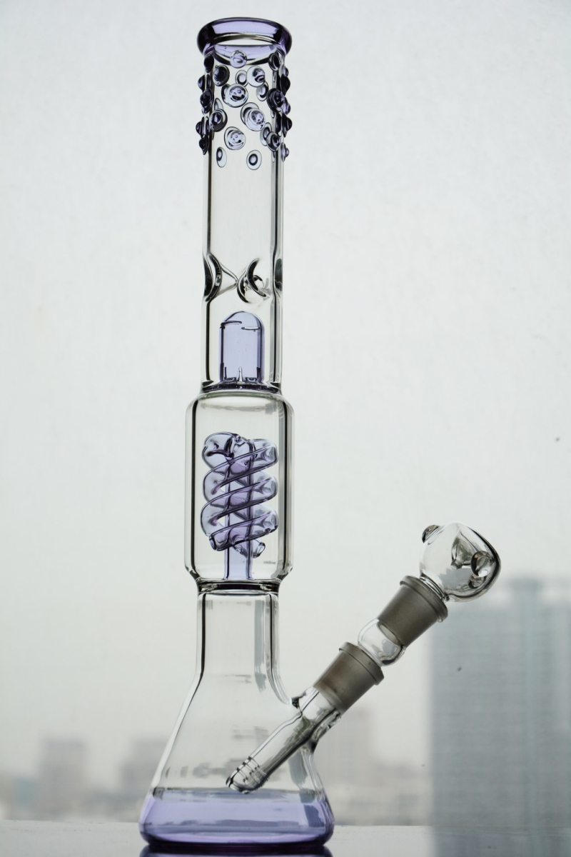 

14 inch blue green straight Glass beaker oil rig with coil perc glass bubbler water pipes glass bongs with diffused downstem 18 mm joint