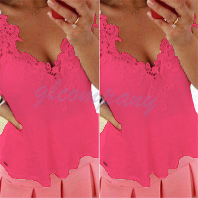 

Wholesale-SEXY Chiffon Sleeveless Casual Womens Summer Lace Strap Blouse T Shirt Tops UK, White