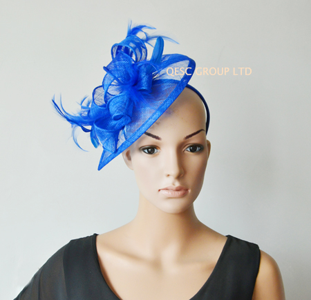 

Royal blue Sinamay fascinator hat for Wedding kentucky derby ascot races., Silver