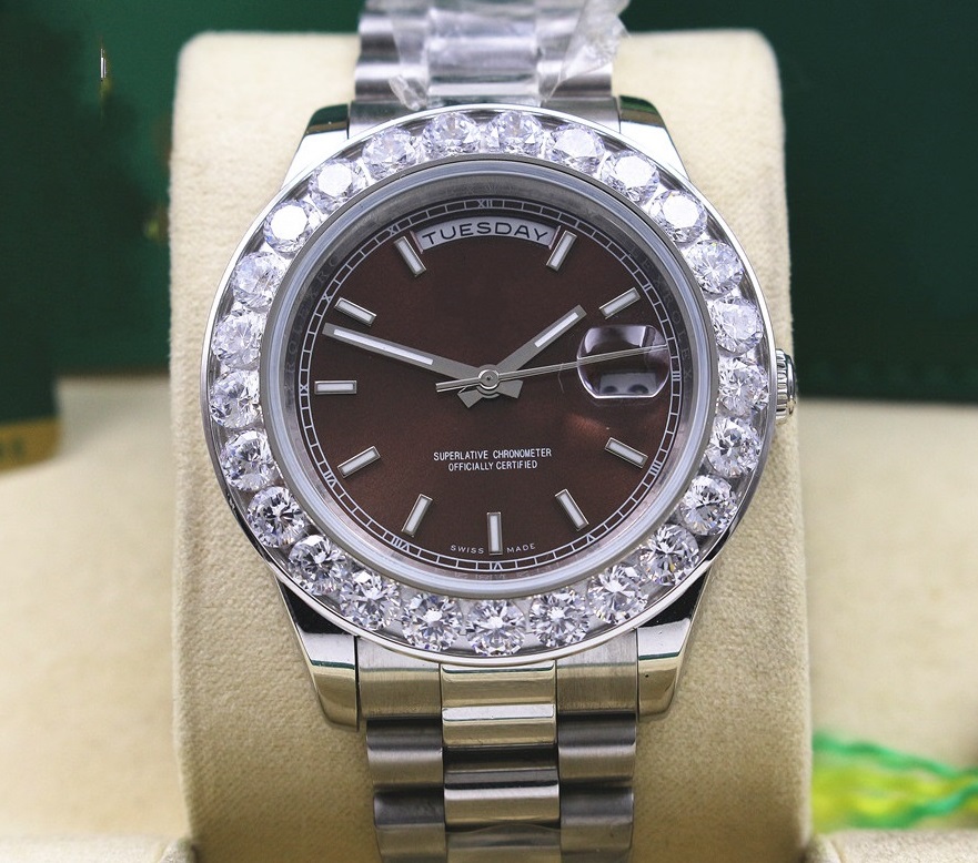 

Top Quality Day Date President Stainless 41mm big Diamond Brown Dial 118208 Mens Mechanical Movement Watch Men's Automatic Sport Wrist Watch