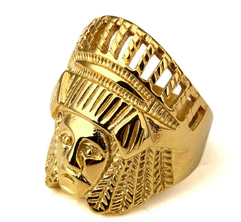 Rétro Hommes Acier Inoxydable 316 L Tribu Indienne Chef Tête Turquoise Band Ring