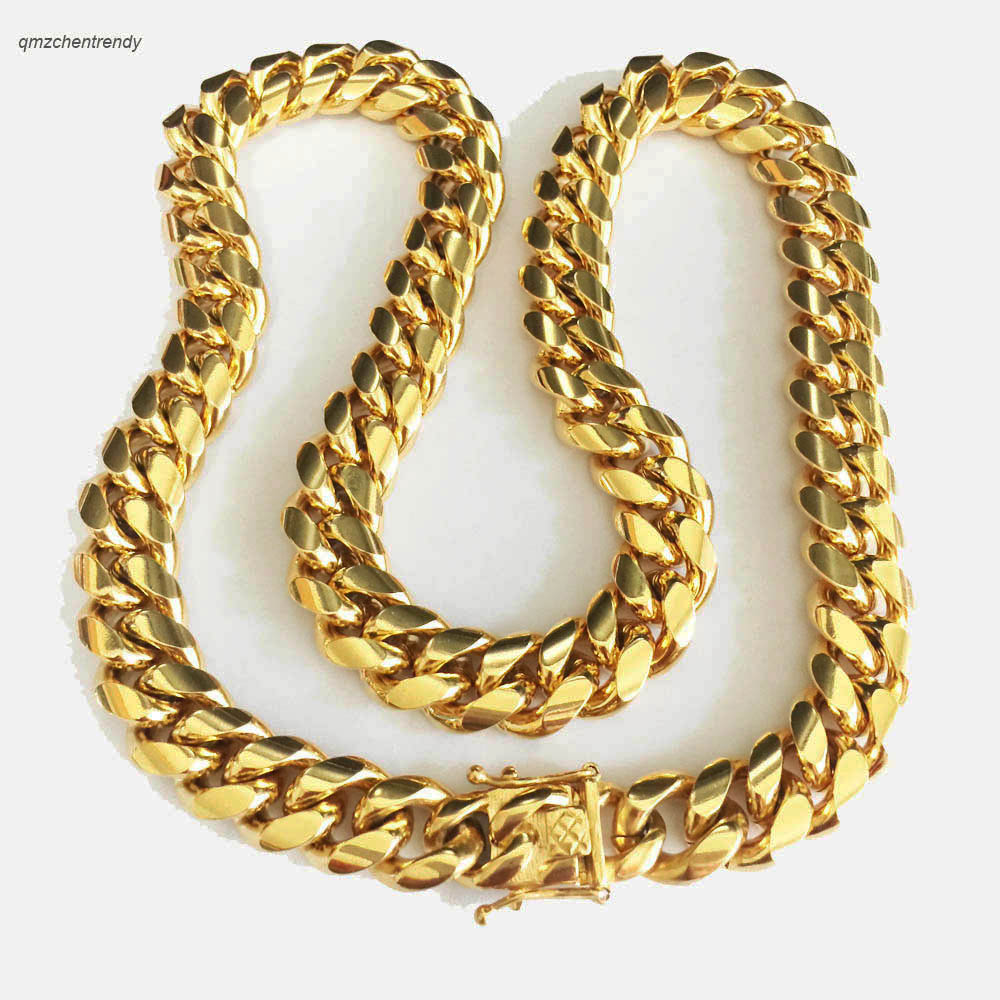 

HIP HOP 14mm Stainless Steel Curb Cuban Chain Necklace Boys Mens Fashion Chain Dragon Clasp Link jewelry
