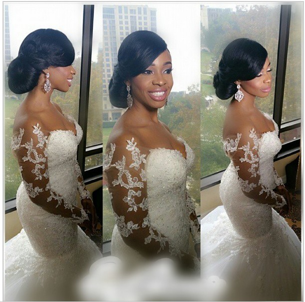 

2019 Actual Image Long Sleeve Wedding Dresses Sexy Mermaid Lace Applique Beaded Sparkle Floor Length Bridal Gowns Plus Size, Ivory