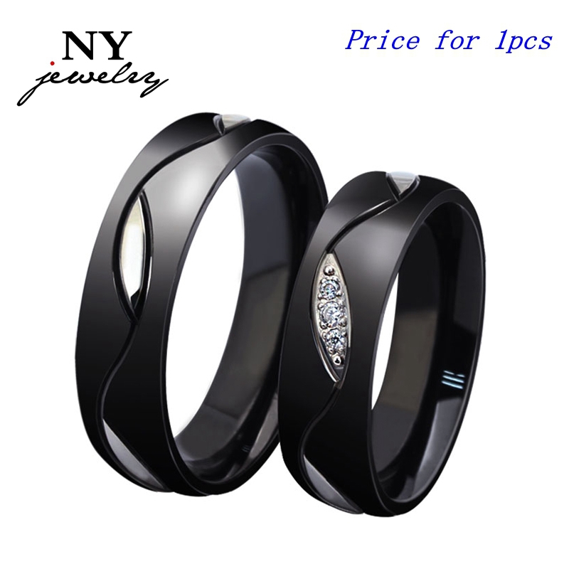 

fashion stainless steel couple rings for women men with imitation diamond black ring punk jewelry crystal shiny lover rings