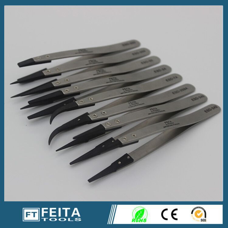Wholesale-(7 pieces/lot) High Quality Plastic & Stainless Steel Anti-Static Bended Tip Nipper Precision Industiral Tweezers