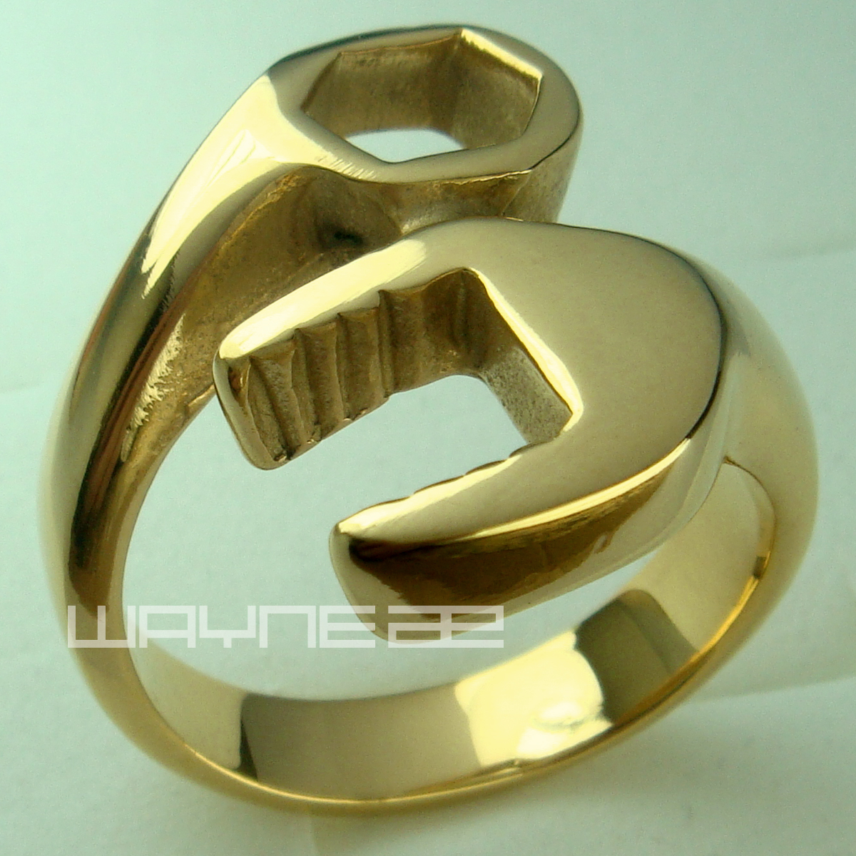 

18K gold Filled Wrench Shaped TOOLS HANDYMAN Stainless Steel Ring R153 Size 7-15
