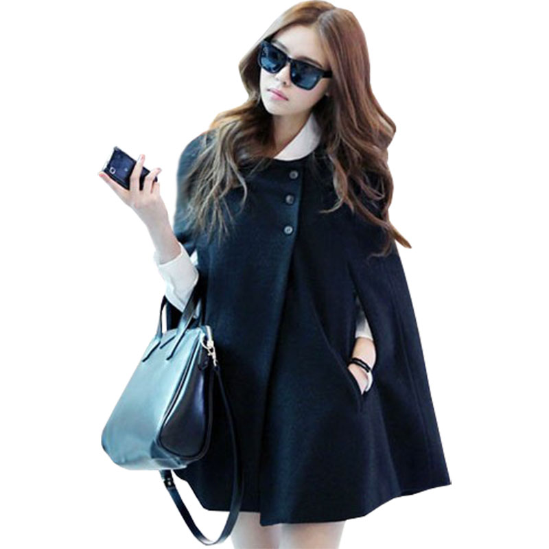 

Wholesale- Woolen coat European American 2017 cape autumn winter jacket women sleeveless large yards bomber coats clothing vestidos LBD0589, Black