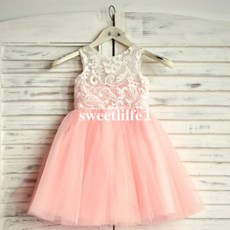 

Real Image Peach Tulle Flower Girls Dresses 2019 Top White Lace Back Cover Button First Communion Dresses Kids Pageant Gown Custom Cheap, Light yellow