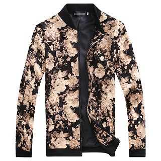 Fall-2015 New Casual Floral Jacket Men Brand Fashion Men's Outwear Flower Printed Jackets For Mens Zipper Coat Plus Size M-3XL