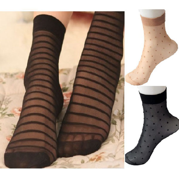 

Wholesale-1 Pair Lady Womens Girls Striped / Polka dots pattern Ankle Socks Nylon Spandex Ankle Socks Short Socks, Lt beige polka dots