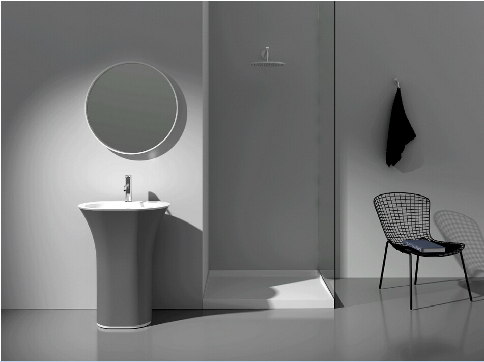 Freestanding Solid Surface Stone Sink Bathroom Washbasin Cloakroom Round Pedestal Vessel Basin RS3824-image-372090131