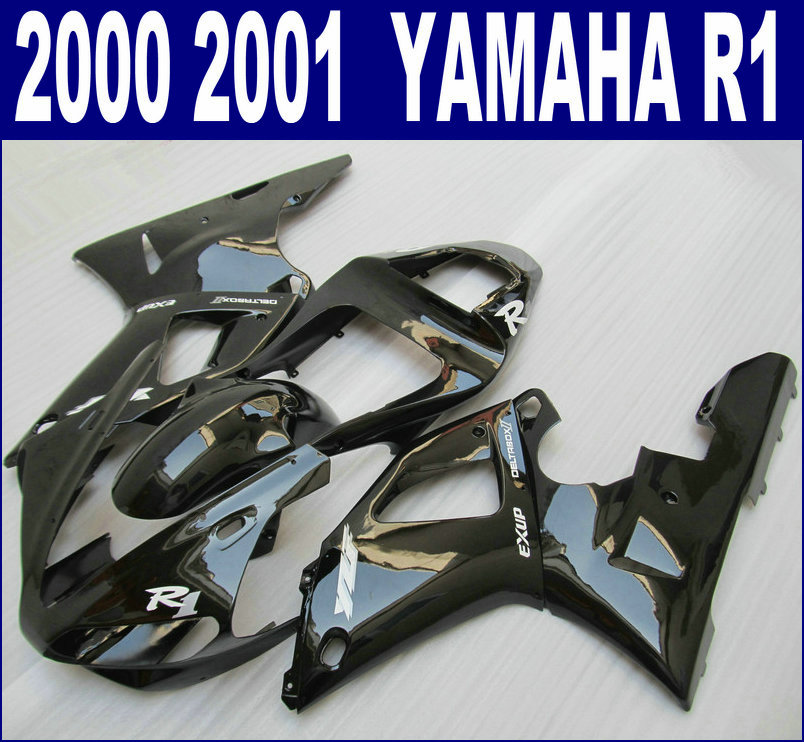 

ABS plastic fairing kit for YAMAHA 2000 2001 YZF R1 fairings set YZF-R1 00 01 all glossy black aftermarket RQ94 + 7 gifts, Same as the picture shows