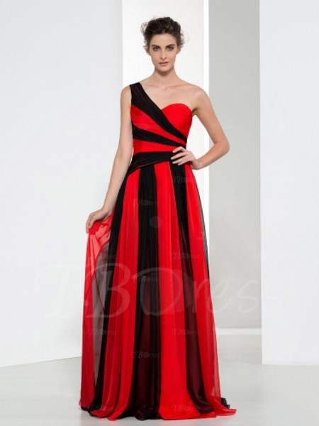 

2016 Hot Sale Fashion New Arrival Charming Free Shipping One-Shoulder Zipper-Up Pleats Contrast Color Long Chiffon Evening Dresses 1010, Same as picture