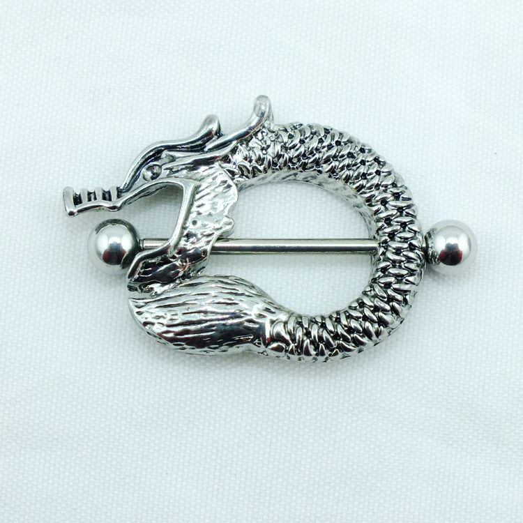 

Newly Fashion Non-mainstream Nipple Rings Stainless Steel Retro Chinese Dragon Body Piercing Jewelry, Silver