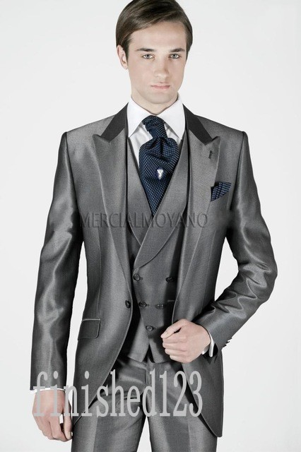 

New Arrivals One Button Gray Groom Tuxedos Peak Lapel Groomsmen Best Man Wedding Prom Dinner Suits (Jacket+Pants+Vest+Tie) G5138, Black