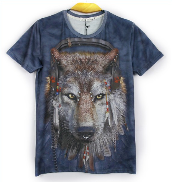 w1209 [Magic] 2013 modèle chaud nouveau écouteur loup imprimé tshirt à manches courtes t-shirt en coton pour hommes 006 livraison gratuite
