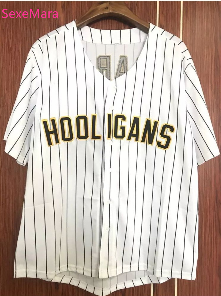 

Mens Hooligans Bruno Mars 24K White Pinstriped College Baseball Jersey Stitched Sewn-White S-XXXL