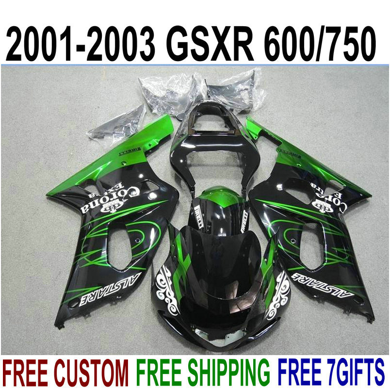 

Free shipping fairing kit for SUZUKI GSXR600 GSXR750 2001-2003 K1 GSX-R 600/750 01 02 03 green black Corona plastic fairings set XN7, Same as the picture shows