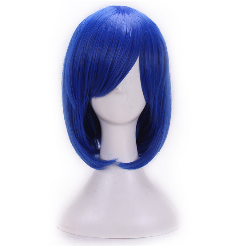 

WoodFestival synthetic wigs for women heat resistant fiber wig bob cosplay dark blue hair bangs high quality