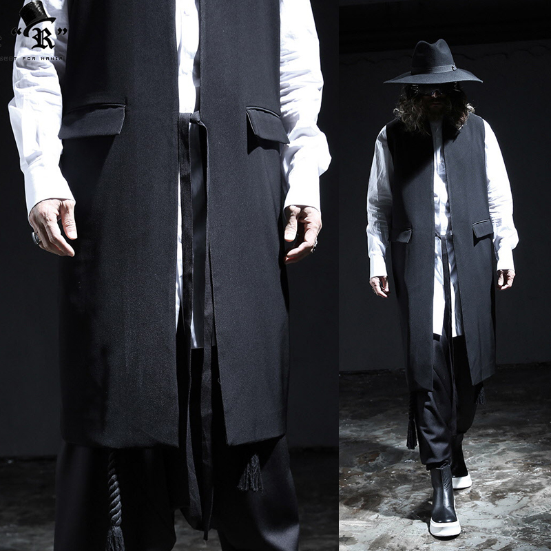 Harajuku gilet dentelle automne-hommes japonais longue section de la version coréenne de l'afflux des hommes mode décontractée N16