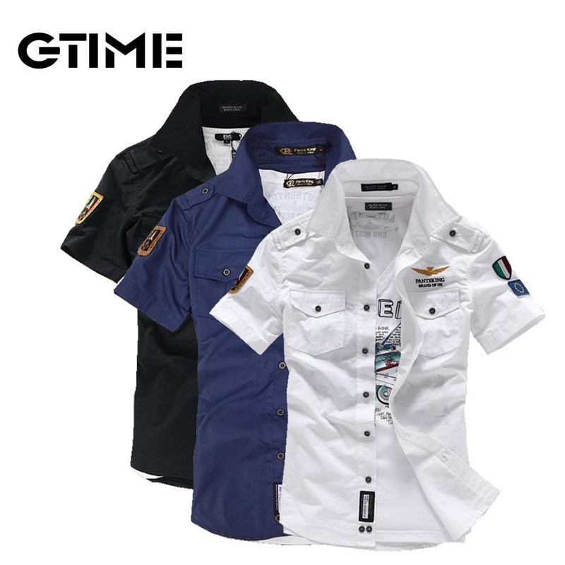 

Wholesale-Fashion airforce uniform short sleeve shirts men's dress shirt free shipping #W0064, Sky blue