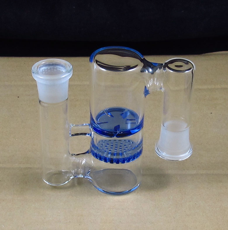 

90 Degree glass Ash Catcher with two honeycomb disc water pipes percolator smoking pipe free shipping P-007