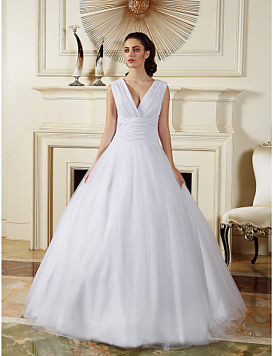 

2016 New Hot Fashion Free Shipping Elegant Ball Gown White Floor-length Sleeveless V-neck Chiffon/Tulle Wedding Dresses 221, Ivory