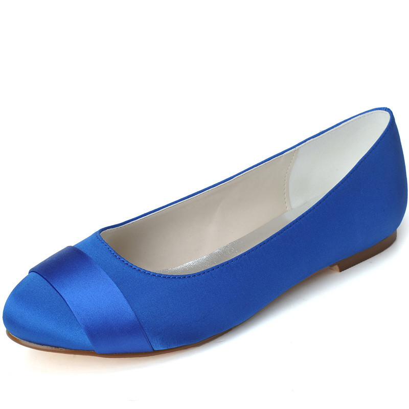 

9872-17 Simple Style Royal Blue Wedding Shoes Flats Custom Made Stain Bridesmaid Shoes Evening Party Shoes 2019 Newest, Ivory