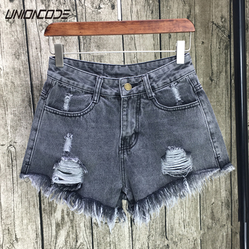 

Wholesale- UNIONCODE 2017 Ripped Pocket Women Shorts Summer Casual Denim Shorts Vintage Hole Hot Shorts Denim for Women Plus Size S-6XL, Gray