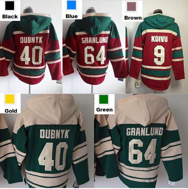 

2016 New, Minnesota 9 Mikko Koivu 40 Devan Dubnyk 64 Mikael Granlund Jersey old time hockey Hooded Sweatshirt Double stiched S-3XL, Green