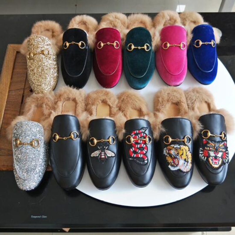 

Fall And Winter Ladies luxury fur mule slippers ladies leather flat Suede mule shoes love shoes fashion outdoor slippers, Black blue dragon