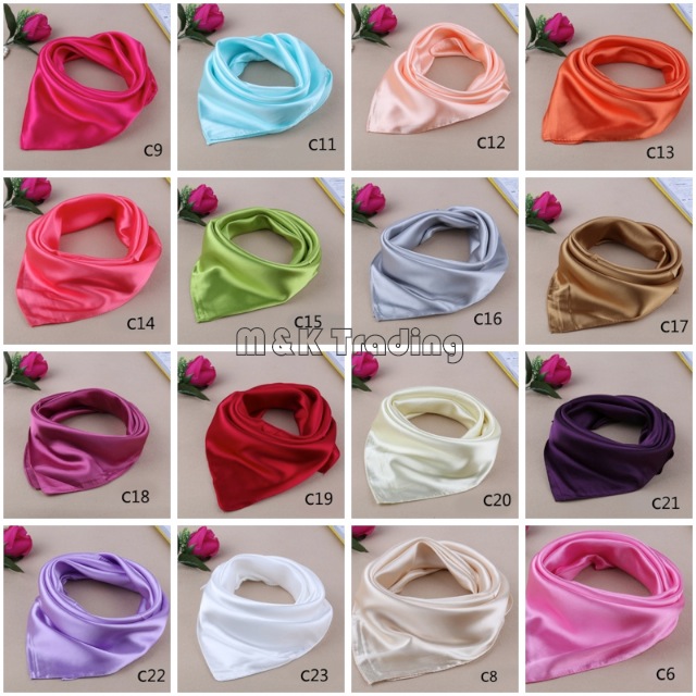 

23 Pure Colors Satin Small Silk Scarves Solid Color Imitation Scarf Gorgeous Kerchief Women Business Attire