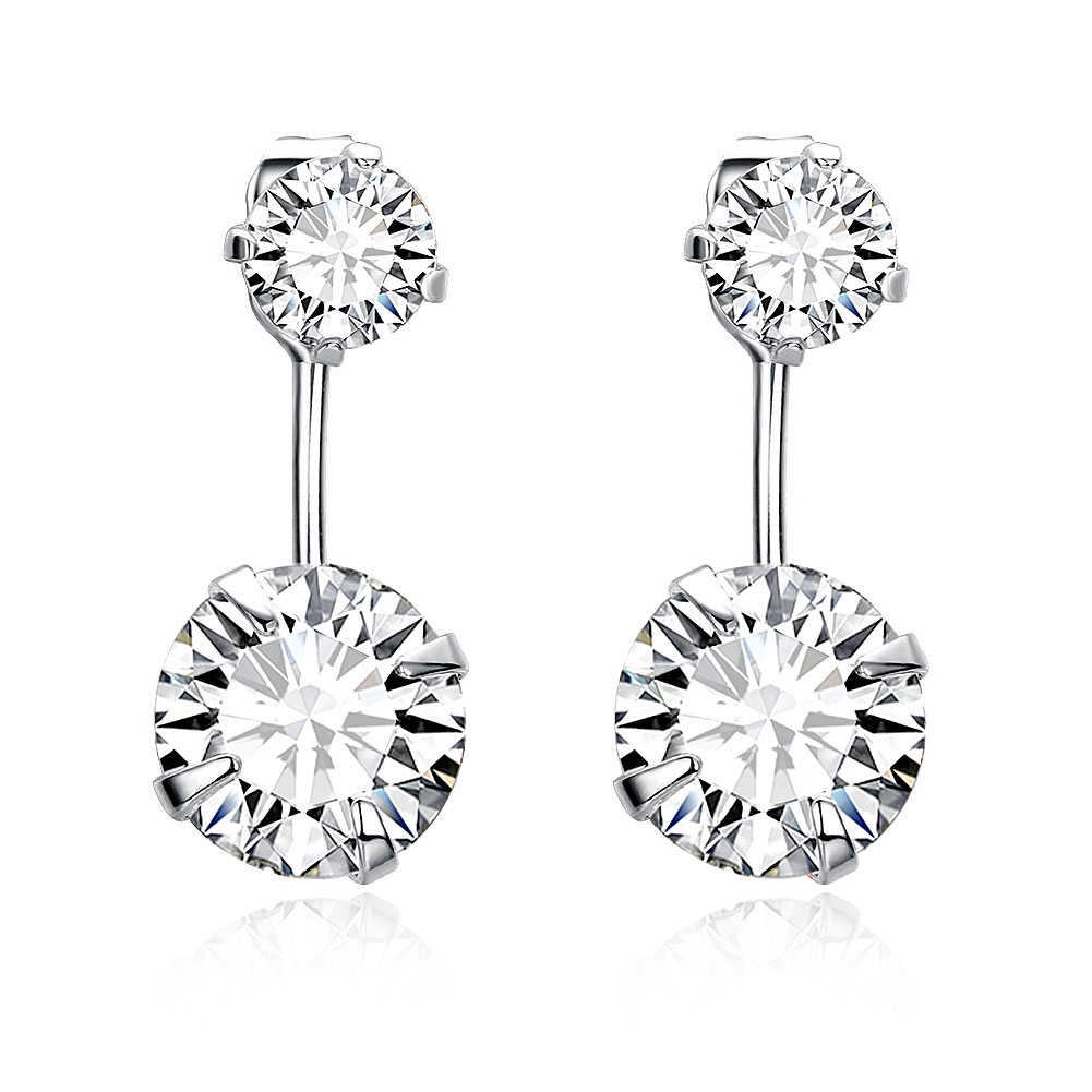 

Crystal Zirconia Front to Back Stud Earrings Ear Jacket 2 in 1 Set