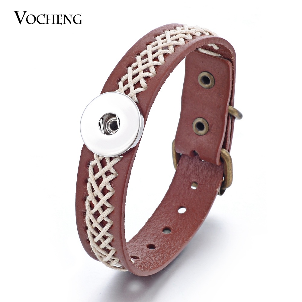 

Vocheng NOOSA Snap Charms Bracelet Brown Genuine Leather Hand Knitting Jewelry 18mm Metal Button NN-284