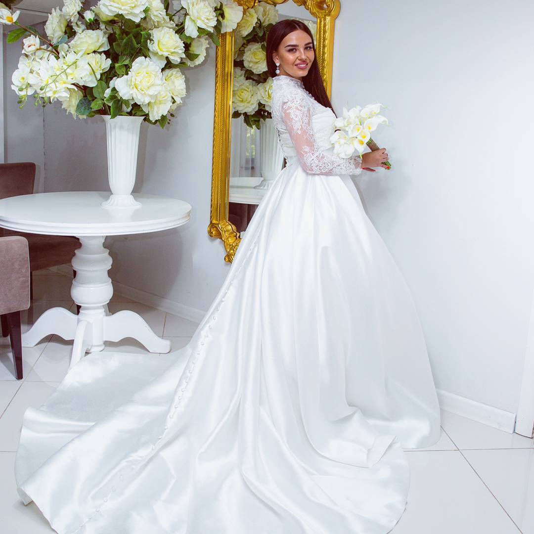 

High Neck Lace Long Sleeve Ball Gown Wedding Dresses with Removable Jackets Elegant White Wedding Gowns Satin Simple Elegant Bride Dresses, Pink