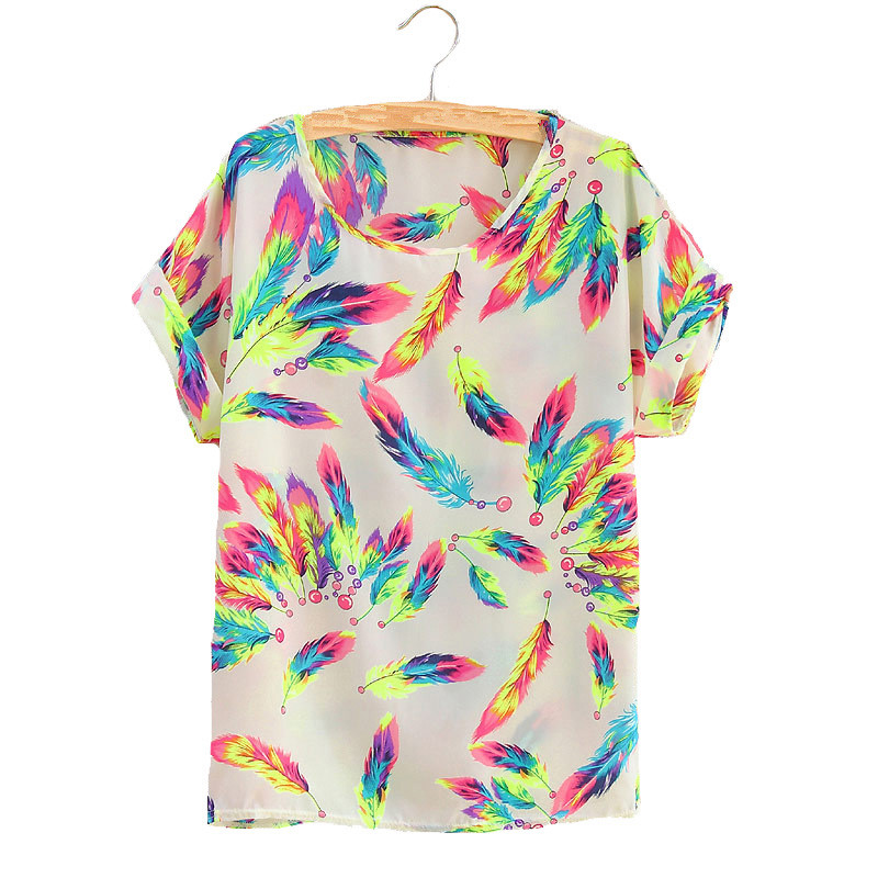

Summer T Shirt Women Chiffon Shirts Print Feathers Dot Love Casual O-Neck Short Sleeve Stars White Plaid T-Shirt, Blue bubbles