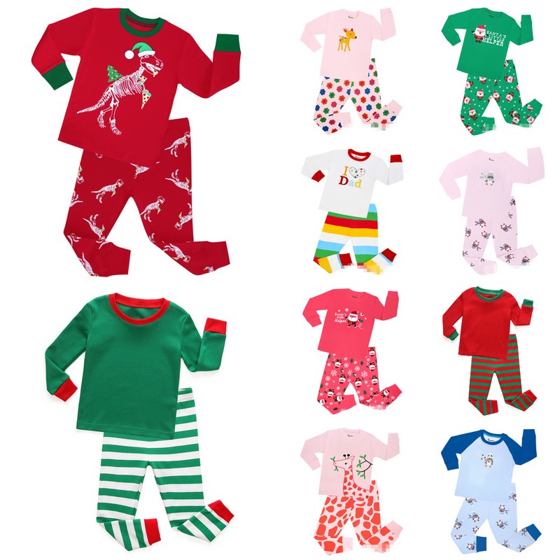 

New Baby Christmas Santa Deer Claus Pajamas Kids Cartoon Elk Homewear Sets Solid Long SleeveTops+Stripe Pants Sleepwear Autumn Clothes, #1
